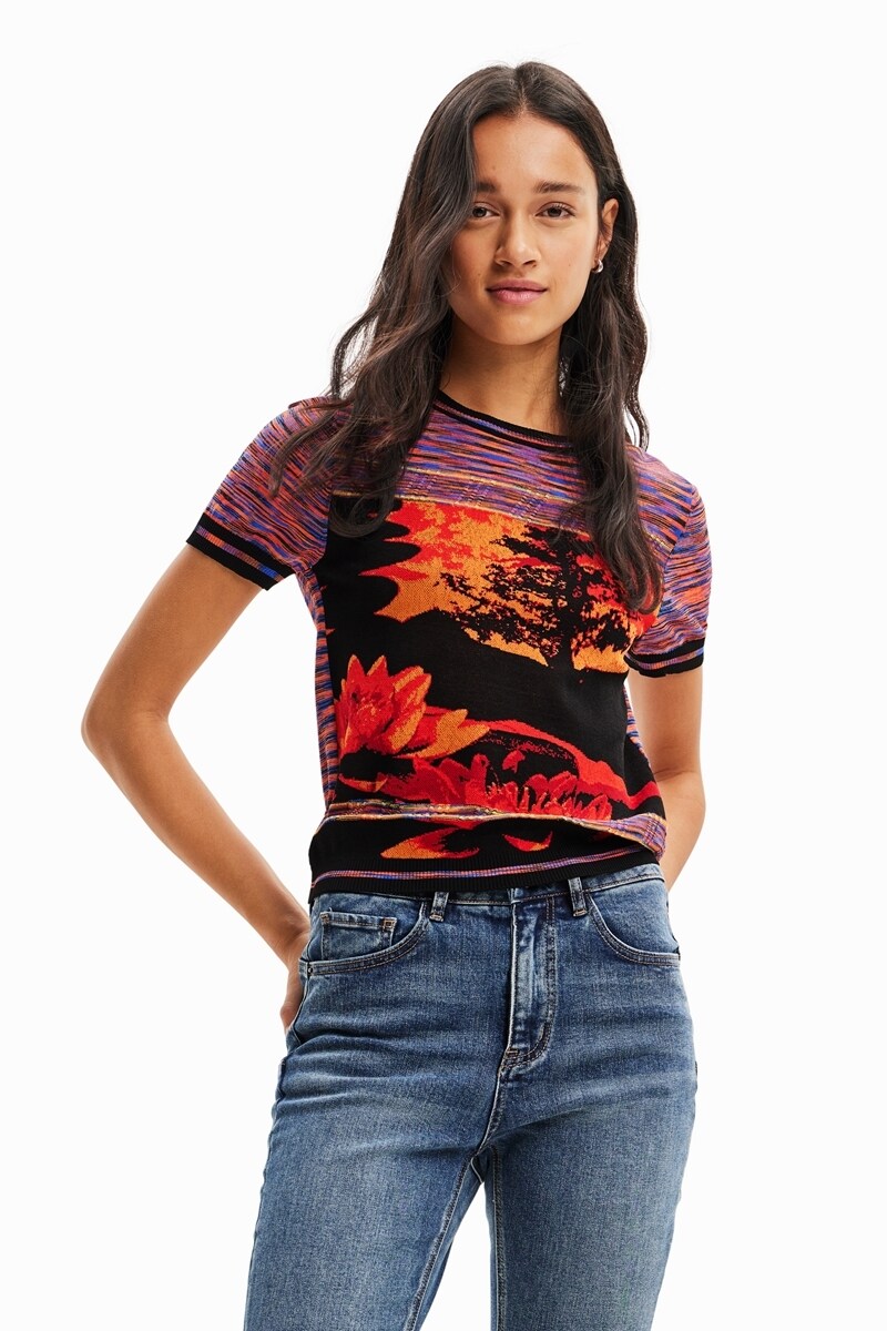 風景モチーフ ニットTシャツ | デシグアル(Desigual) | 23WWTKAK