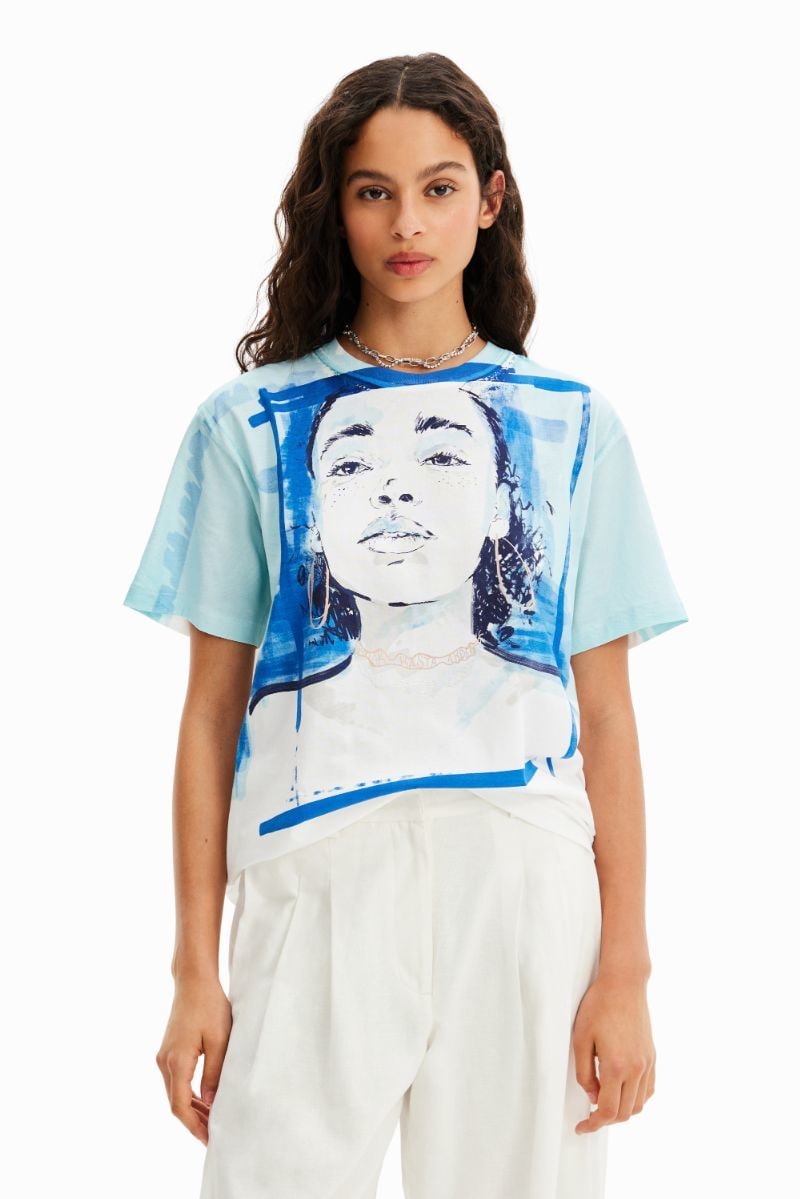 デシグアル Desigual ガールイラスト Tシャツ （グレー/ブラック） デシグアル Desigual ガールイラスト Tシャツ （グレー/ブラック