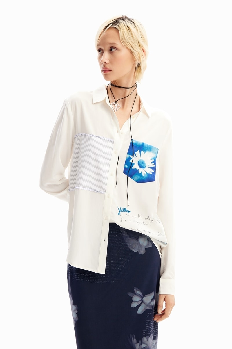 デシグアル Desigual パッチワーク マーガレットポケット シャツ （ホワイト） パッチワーク マーガレットポケット シャツ | デシグアル