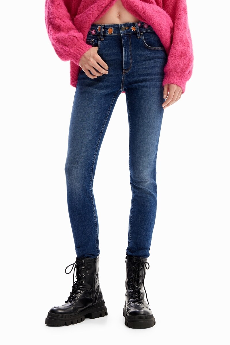 デシグアル ミッキーマウスプリントのレディースクロップドストレートジーンズ 44 デシグアル Desigual ミッキーマウス リラックスジーンズ
