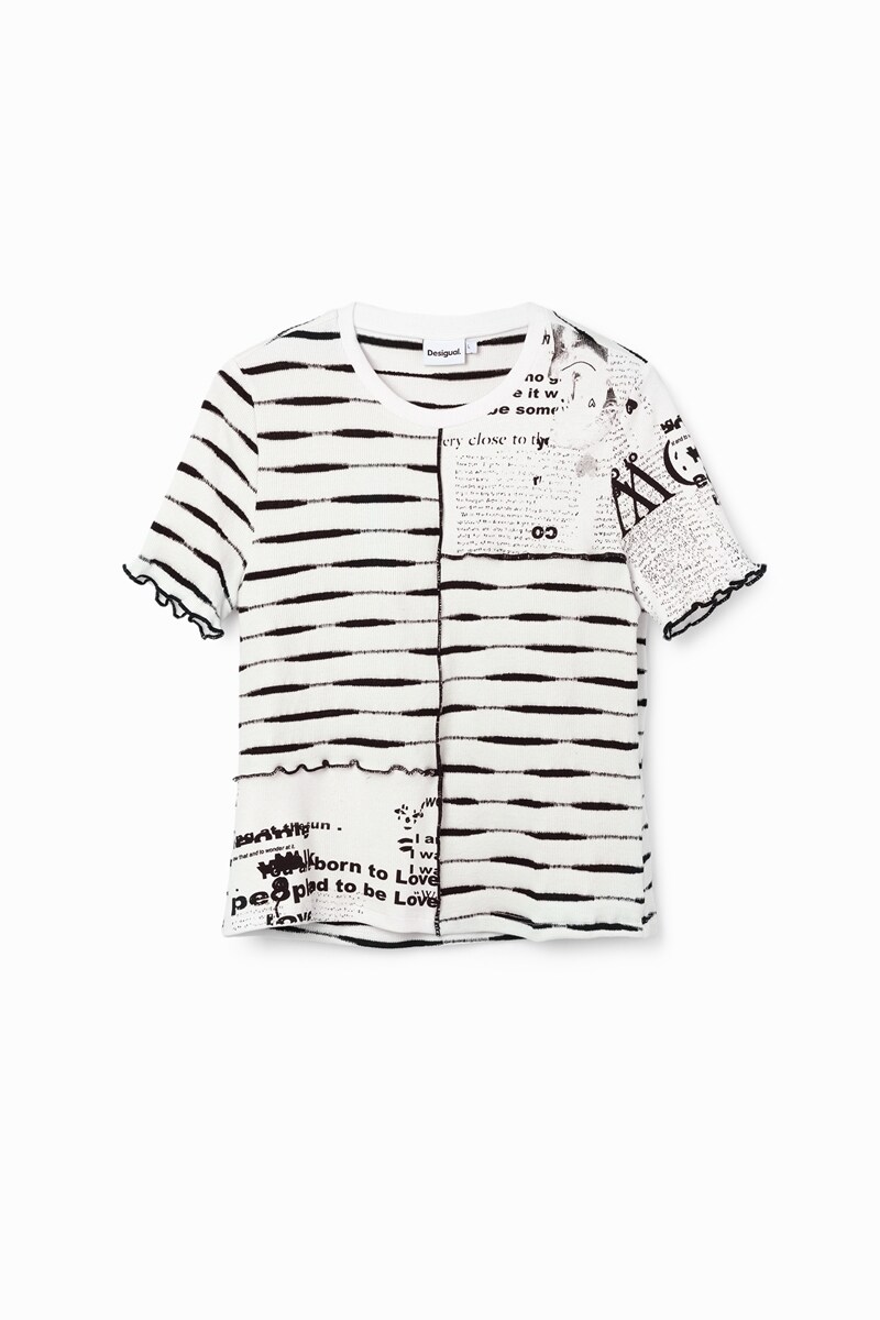 ニュースペーパーパッチワーク ストライプTシャツ | デシグアル