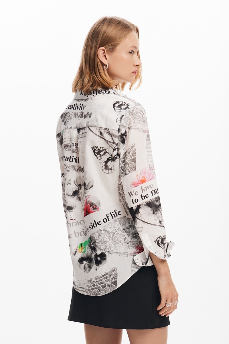 デシグアル Desigual テキストと花柄の長袖シャツ （ホワイト） デシグアル Desigual テキストと花柄の長袖シャツ （ホワイト
