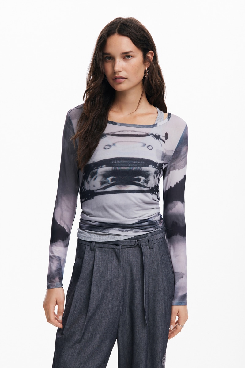 デシグアル Desigual TSPISA Tシャツロングスリーブ （グレー/ブラック） デシグアル Desigual TSPISA Tシャツロングスリーブ （グレー