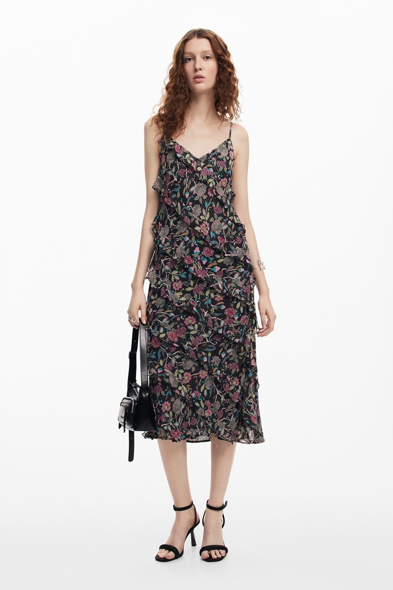 デシグアル Desigual 半袖ワンピース M デシグアル Desigual ワンピース半袖 ESTELA （グレー/ブラック