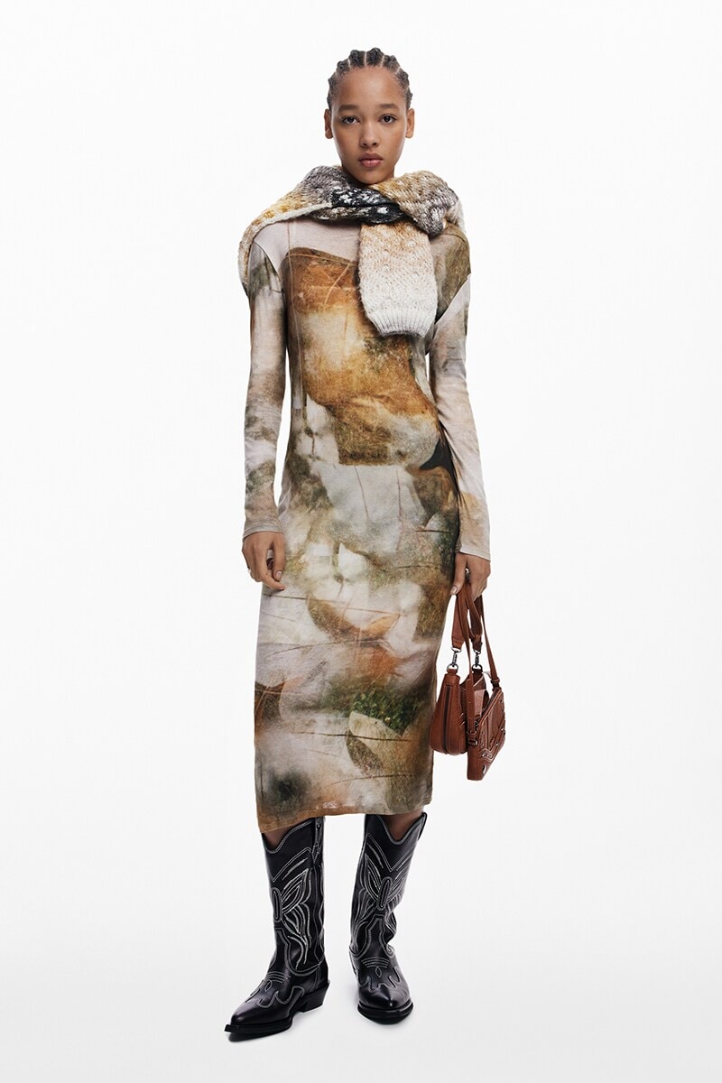 花柄 リブ編み ミディワンピース | デシグアル(Desigual) | マルイ