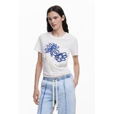 【5サイズ展開/XS/XL/大きいサイズ/綿100%】フラワーコードTシャツ