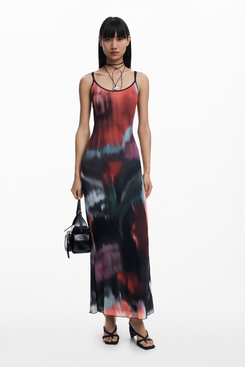 5サイズ展開/XS/XL/大きいサイズ】花柄ミディ丈ストラップドレス