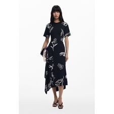 【5サイズ展開/XS/XL】花柄のアシンメトリードレス