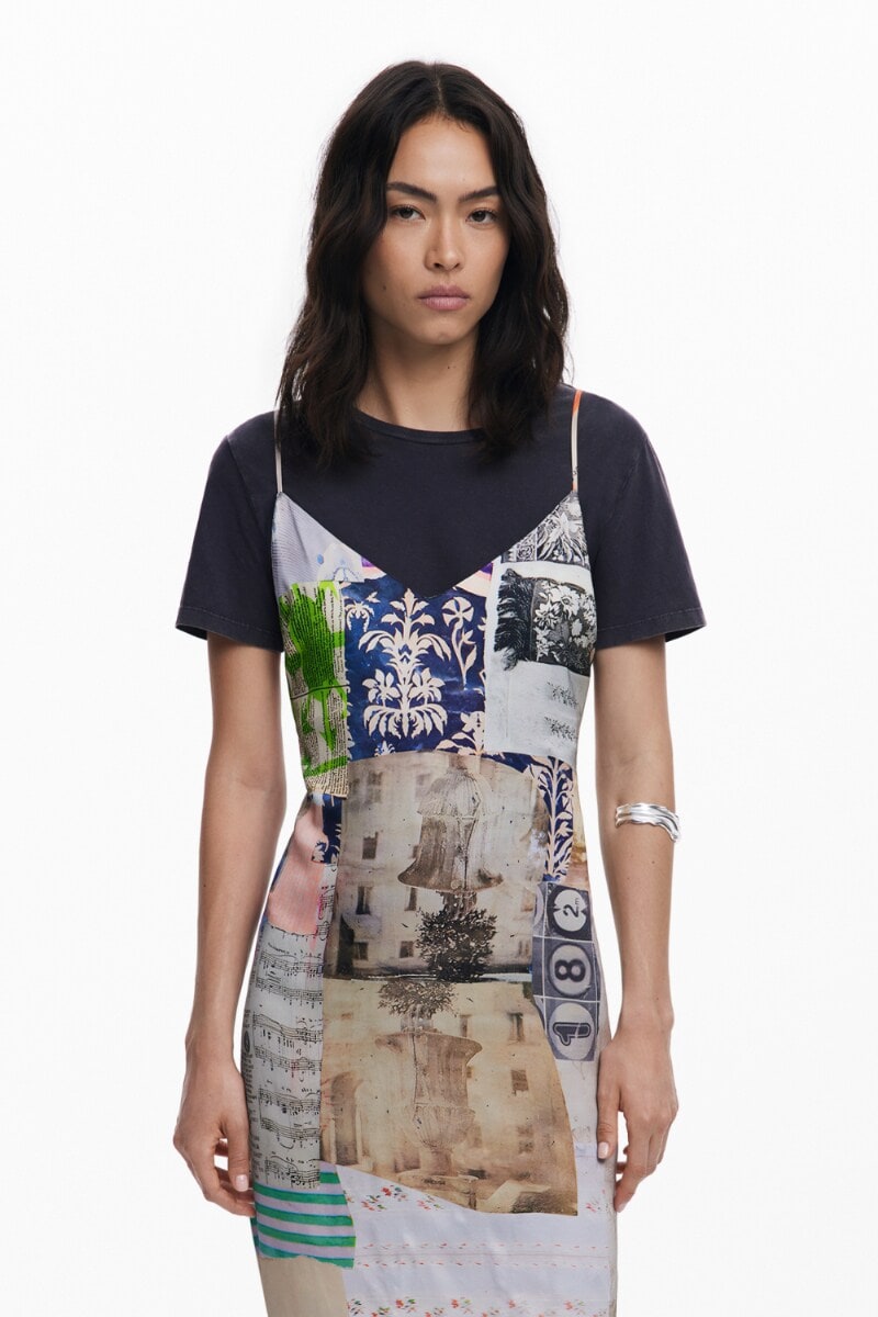 デシグアル（Desigual）/【5サイズ展開/XS/XL】2in1 コラージュ柄スリップドレス Tシャツ付き 25wwvw176015_2.jpg