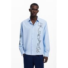 【4サイズ展開/S/XL】フラワー刺繍入り長袖シャツ