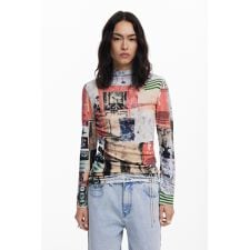 【5サイズ展開/XS/XL】コラージュプリント モックネックニットソー