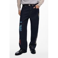 【6サイズ展開/28/38】浮世絵プリント ストレートデニムパンツ