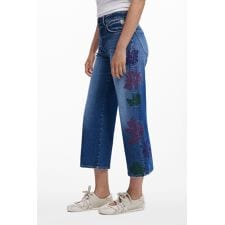 【6サイズ展開/34/44】刺繍入りカウボーイクロップドデニムパンツ