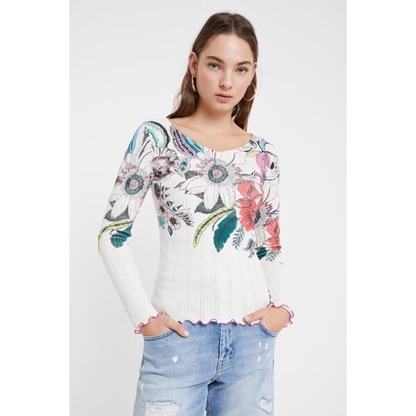 【デシグアル】花柄 リブ編みTシャツ Desigual tシャツ 花柄 リブ編みTシャツ レディース : ZOZOTOWN