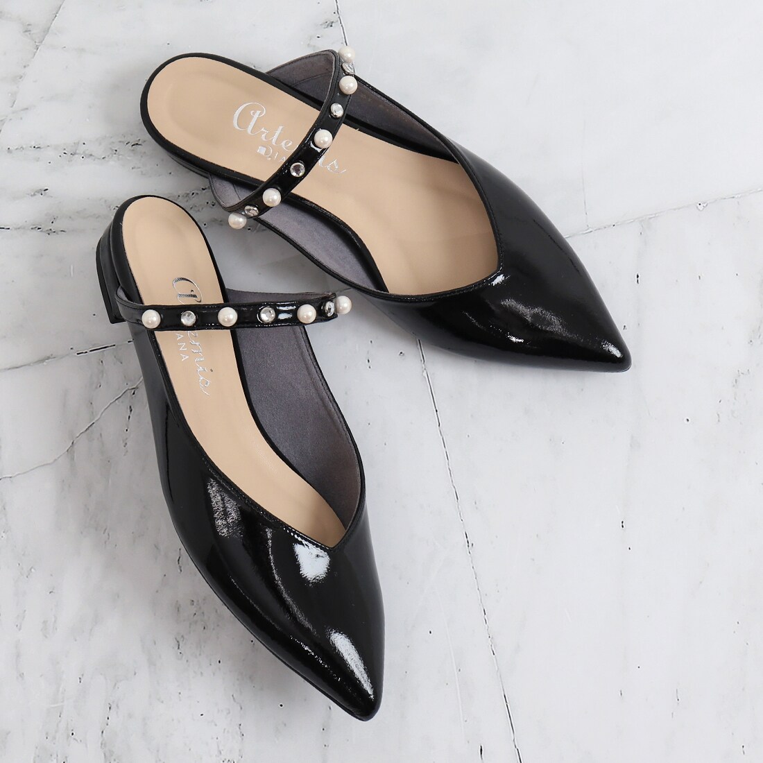 DIANA パールミュール ダイアナ】格子柄のチュールにパールをあしらったレディな印象の