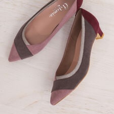カラーブロックローヒールパンプス