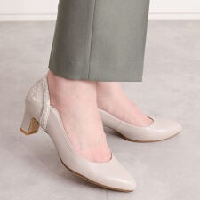 異素材コンビ　ソフトポインテッドトゥパンプス