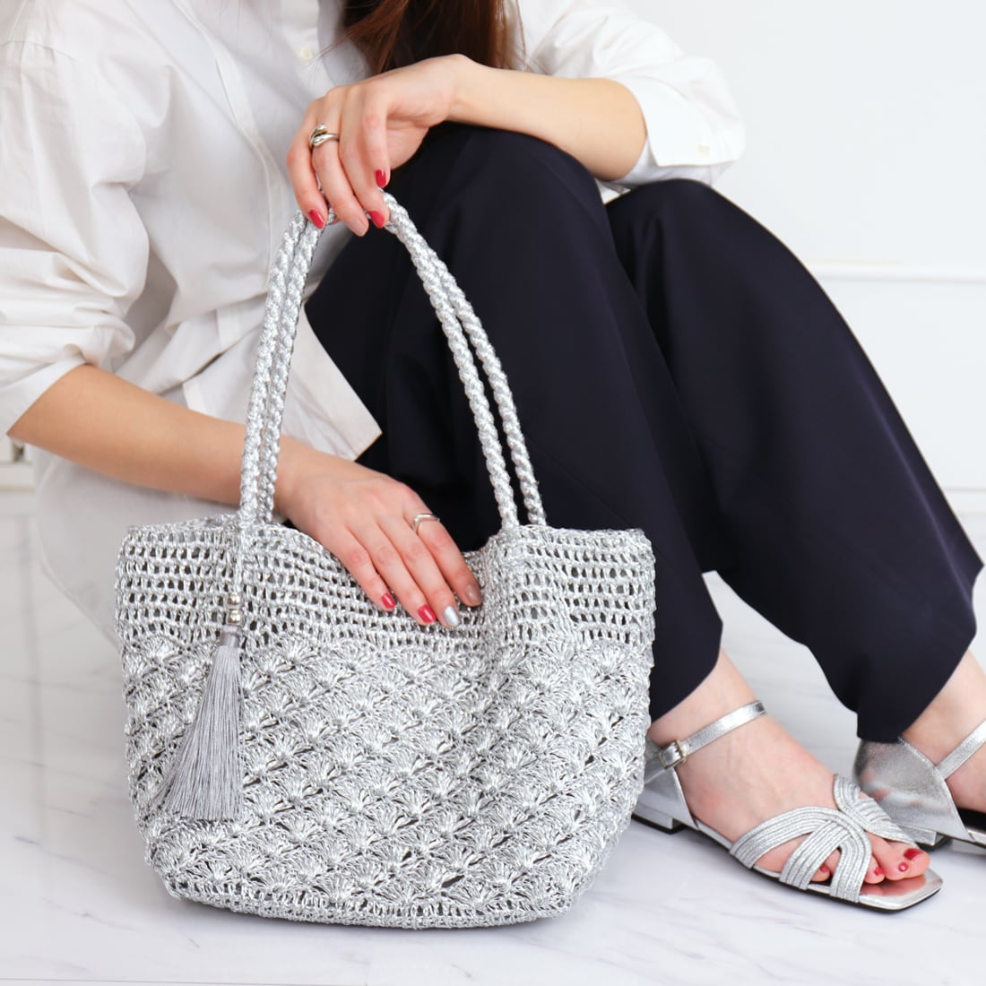 25春夏新作】メタリック 柄編みトートバッグ | アルテミス by