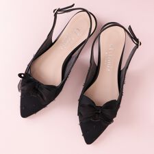 ダブルリボン　シフォンジョーゼットバックストラップパンプス