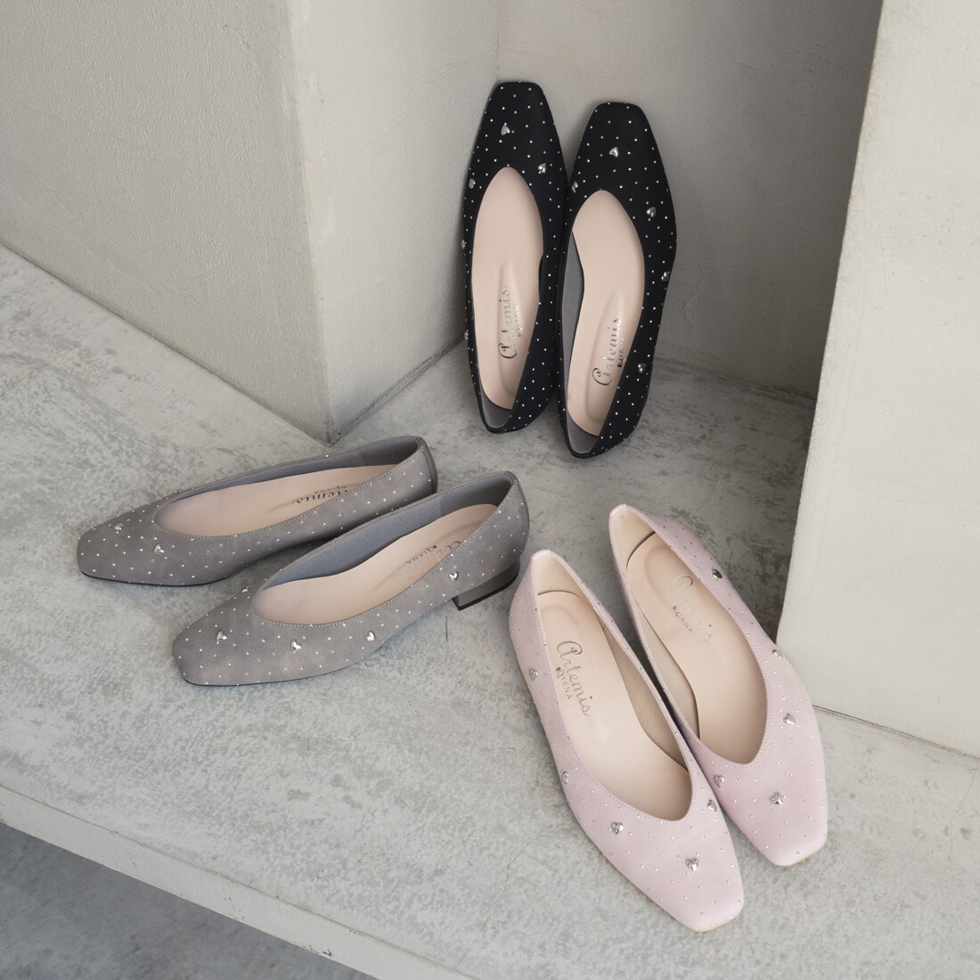 ビジューデザイン シャギーフラットシューズ《雑誌掲載商品