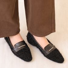 【片足150g】軽量　ラインストーンバー　ソフトスクエアトゥローファー