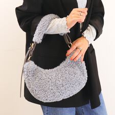 ショルダーベルト付属2WAY　フェイクファーハーフムーンバッグ