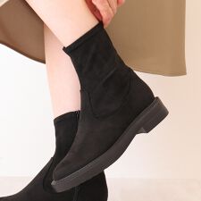 【軽量】厚底 ストレッチショートブーツ