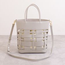 【26春夏新作】ショルダーベルト付属2WAY　インナーバッグ付き編み込み縦型トート