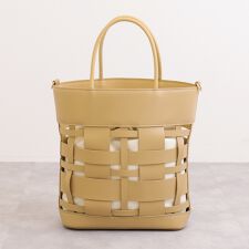 【26春夏新作】ショルダーベルト付属2WAY　インナーバッグ付き編み込み縦型トート