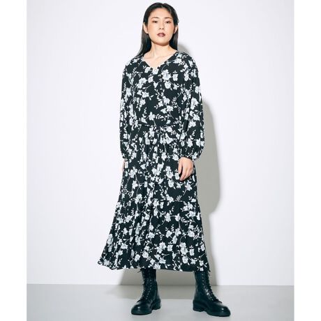 LIFE STYLE WEAR】フラワープリントティアードワンピース 