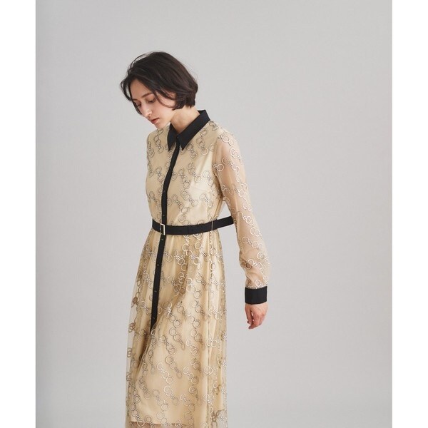 【美品】NOBLEリーフベインレースIラインワンピース　36サイズ 美品】NOBLEリーフベインレースIラインワンピース 36サイズ