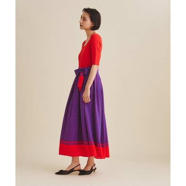 【美品】グレースコンチネンタル リッププリントコンビドレス ロングワンピース 黒 リッププリントコンビドレス | グレースコンチネンタル(GRACE