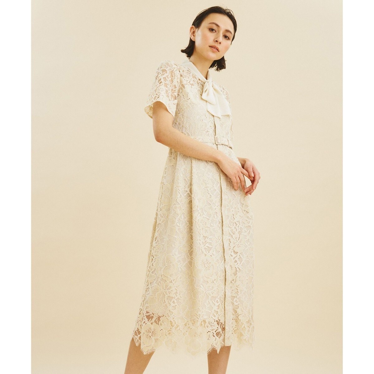 GRACE CONTINENTAL シフォンタイ付レースドレス シフォンタイ付レースドレス | グレースコンチネンタル(GRACE