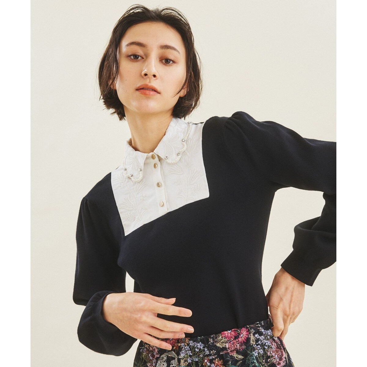 刺繍カラーニットトップ | グレースコンチネンタル(GRACE CONTINENTAL