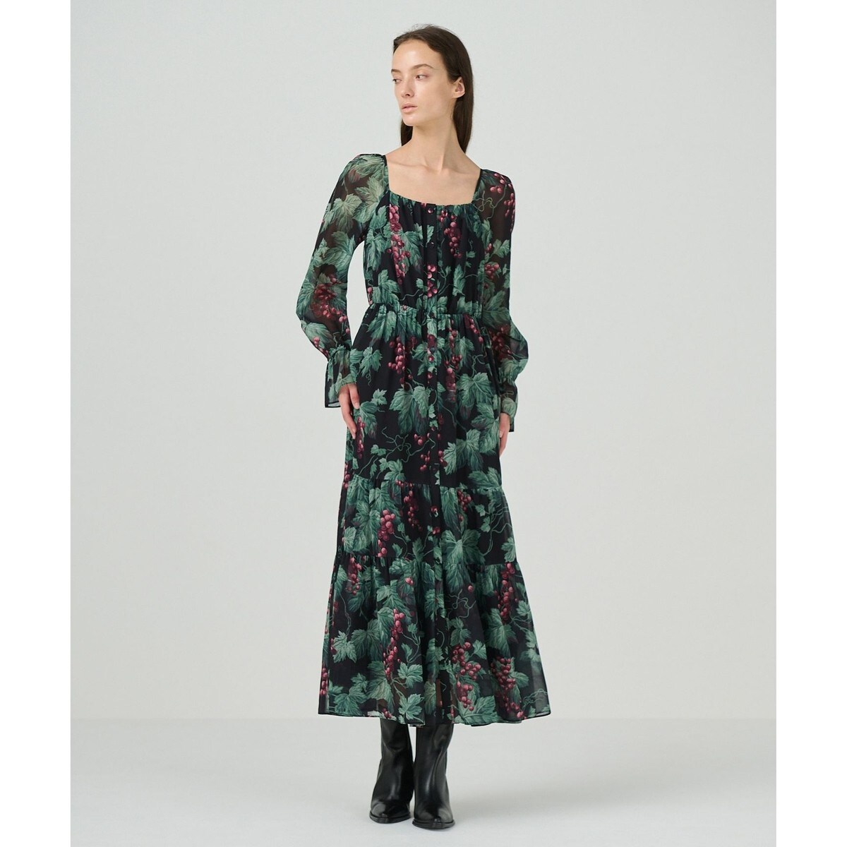 グレーププリントティアードワンピース | グレースコンチネンタル