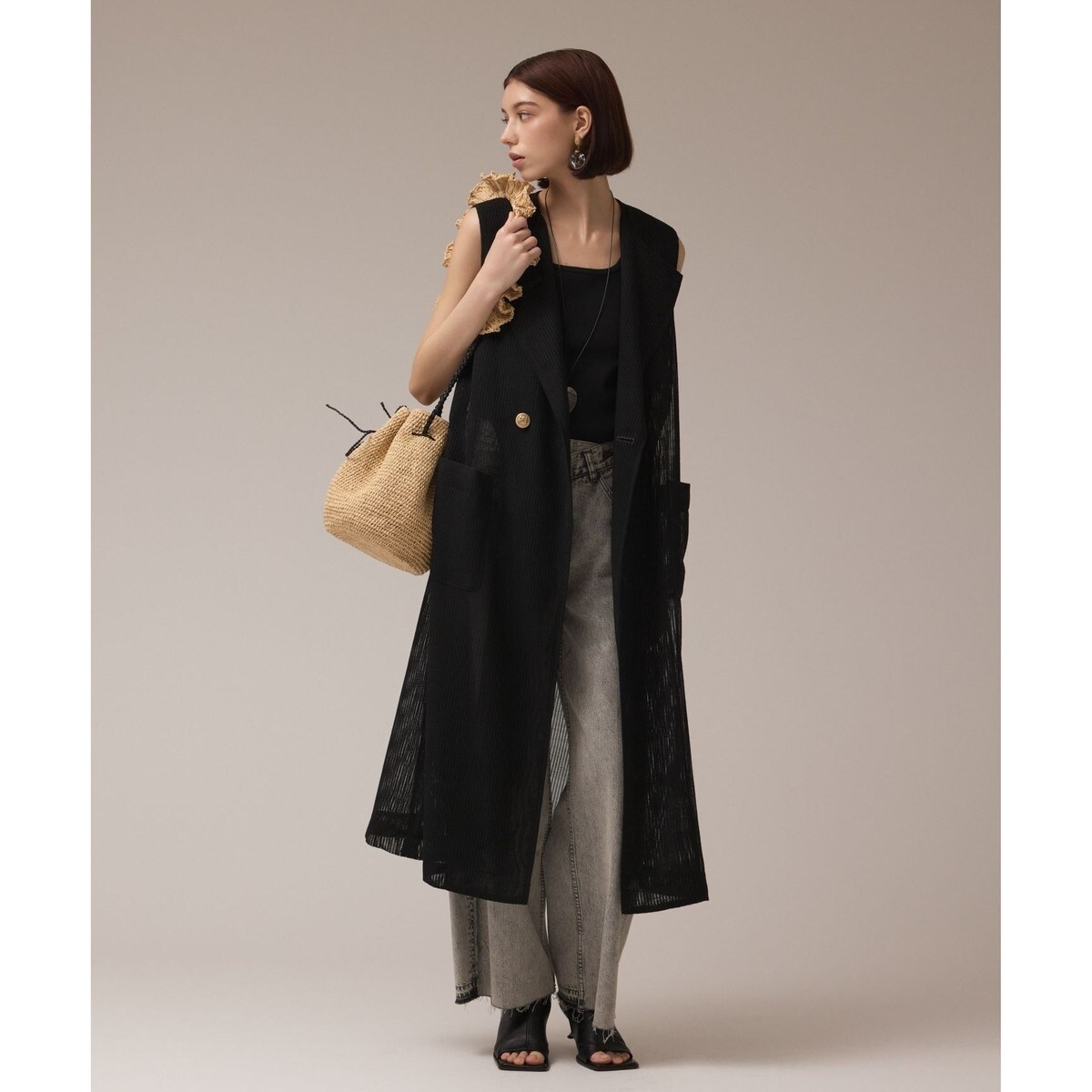 美品✨グレースクラス ブロックチェックニットベスト ジレ ロング丈 ブラック カラミロングジレ / GRACE CONTINENTAL | GRACE CONTINENTAL