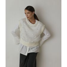 チュール刺繍ニットトップ