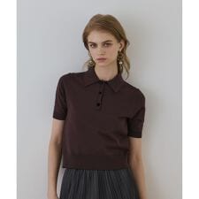 バイカラーポロニットトップ