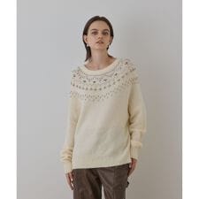 フェアアイル刺繍ニットトップ