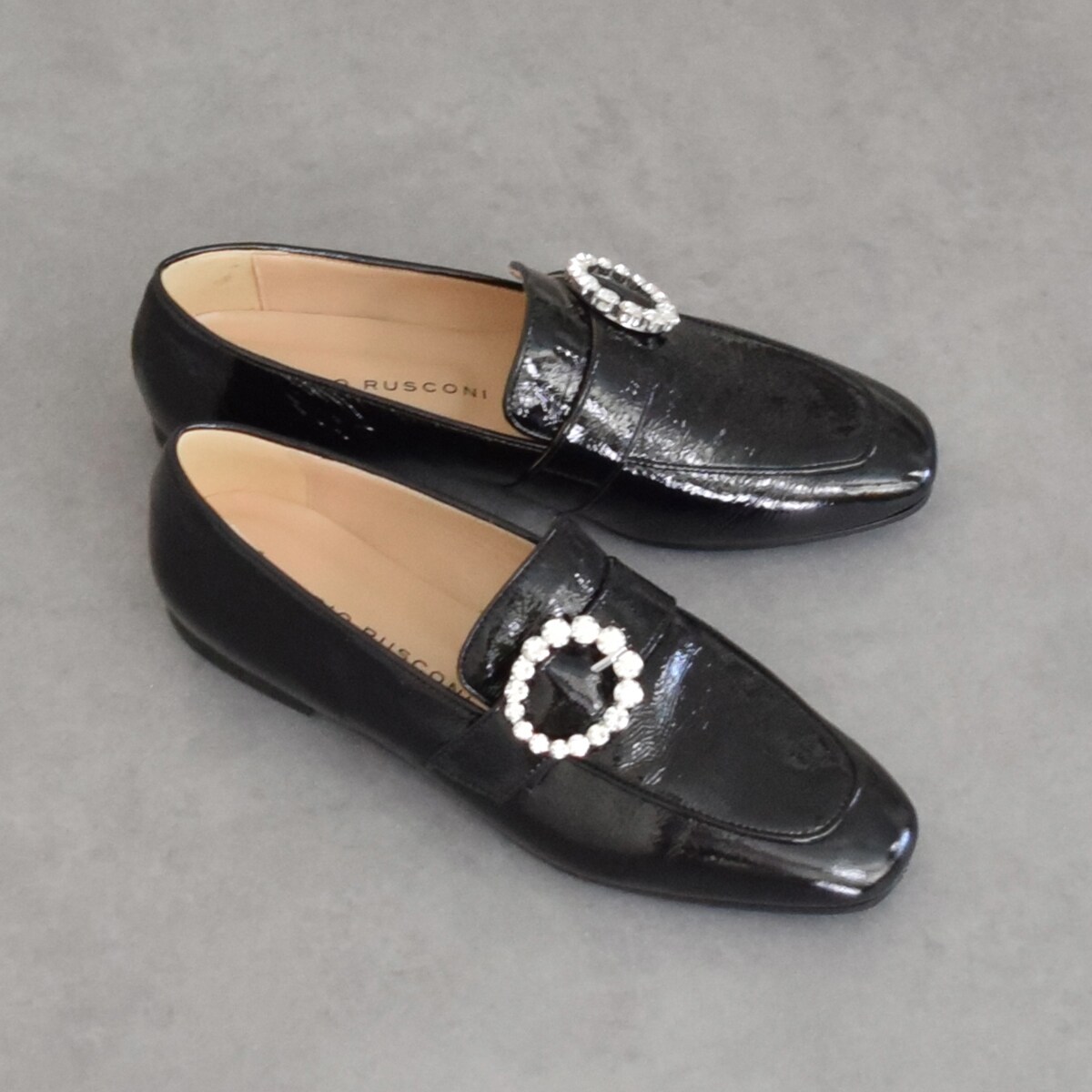 ⭐️新品未使用⭐️　ファビオルスコーニ　ビジューバックル　ローファー　厚底　黒 FABIO RUSCONI◇1.3cmヒール◇ビジューバックルローファー