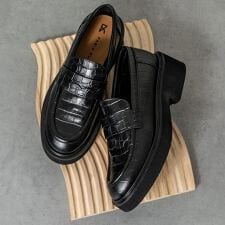 ファビオ ルスコーニ(FABIO RUSCONI)のFabio Rusconi◆4.5cmヒール◆ラウンドトウ厚底ローファー