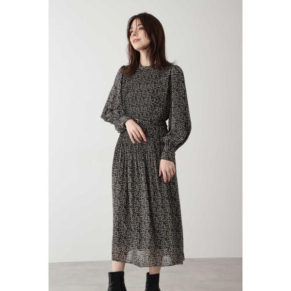 ナチュラルビューティーベーシック　シフォン花柄プリーツワンピース　M 長袖 ナチュラルビューティーベーシックシフォン花柄プリーツ