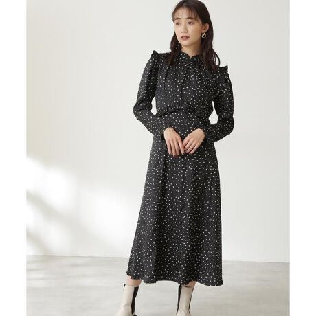 NATURAL BEAUTY BASIC マキシワンピース 長袖 ドレス ドット ドット 