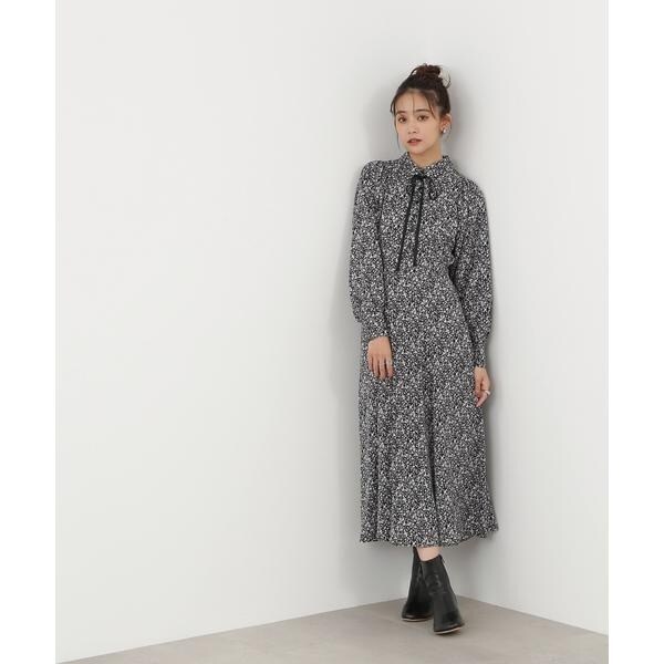 美品 S / île シール チェック ワンピース ボリュームスリーブ リボン セール】チェック柄ボリュームスリーブワンピース（ワンピース