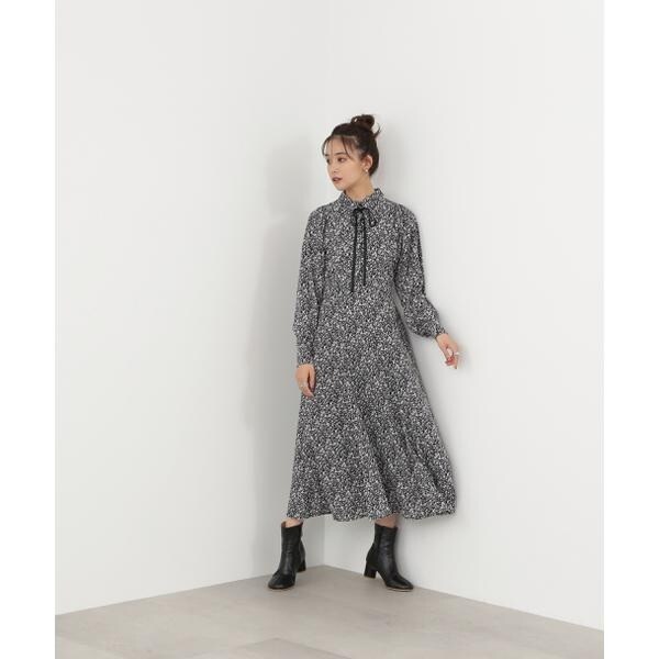 美品 S / île シール チェック ワンピース ボリュームスリーブ リボン セール】チェック柄ボリュームスリーブワンピース（ワンピース