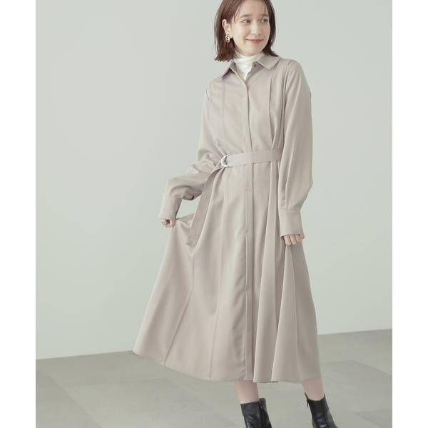 【美品】タックウエストシャツワンピース NATURAL BEAUTY BASIC ナチュラルビューティーベーシック NATURAL BEAUTY BASIC タック