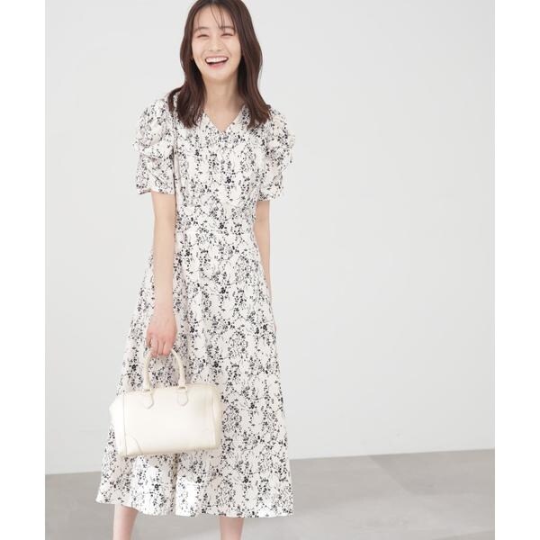【メーカー直売】 Size フラワープリントパワショルワンピース《S Line》 エヌ | ワンピース