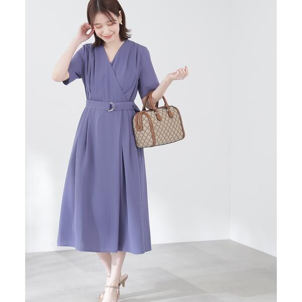 ベルト付き♪ とろみカシュクールワンピース M ナチュラルビューティーベーシック ベルト付き♪ とろみカシュクールワンピース M ナチュラル