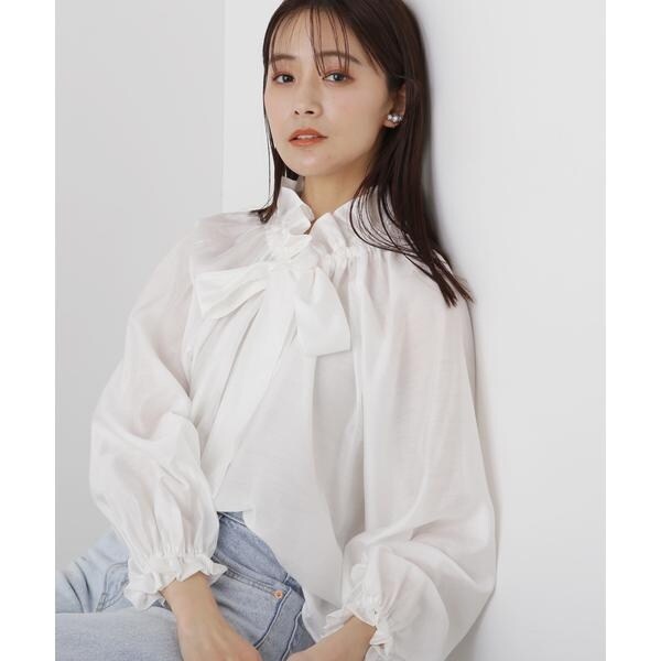N.NATURAL BEAUTY BASIC リボン ドット柄半袖ブラウス 新品