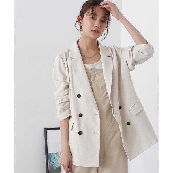 N.NBB 麻混テーラードダブルジャケット ナチュラル M N.Natural beauty 